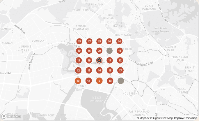Map SEO grid visibility preview showing a local ranking map with point-by-point positions across a service area.